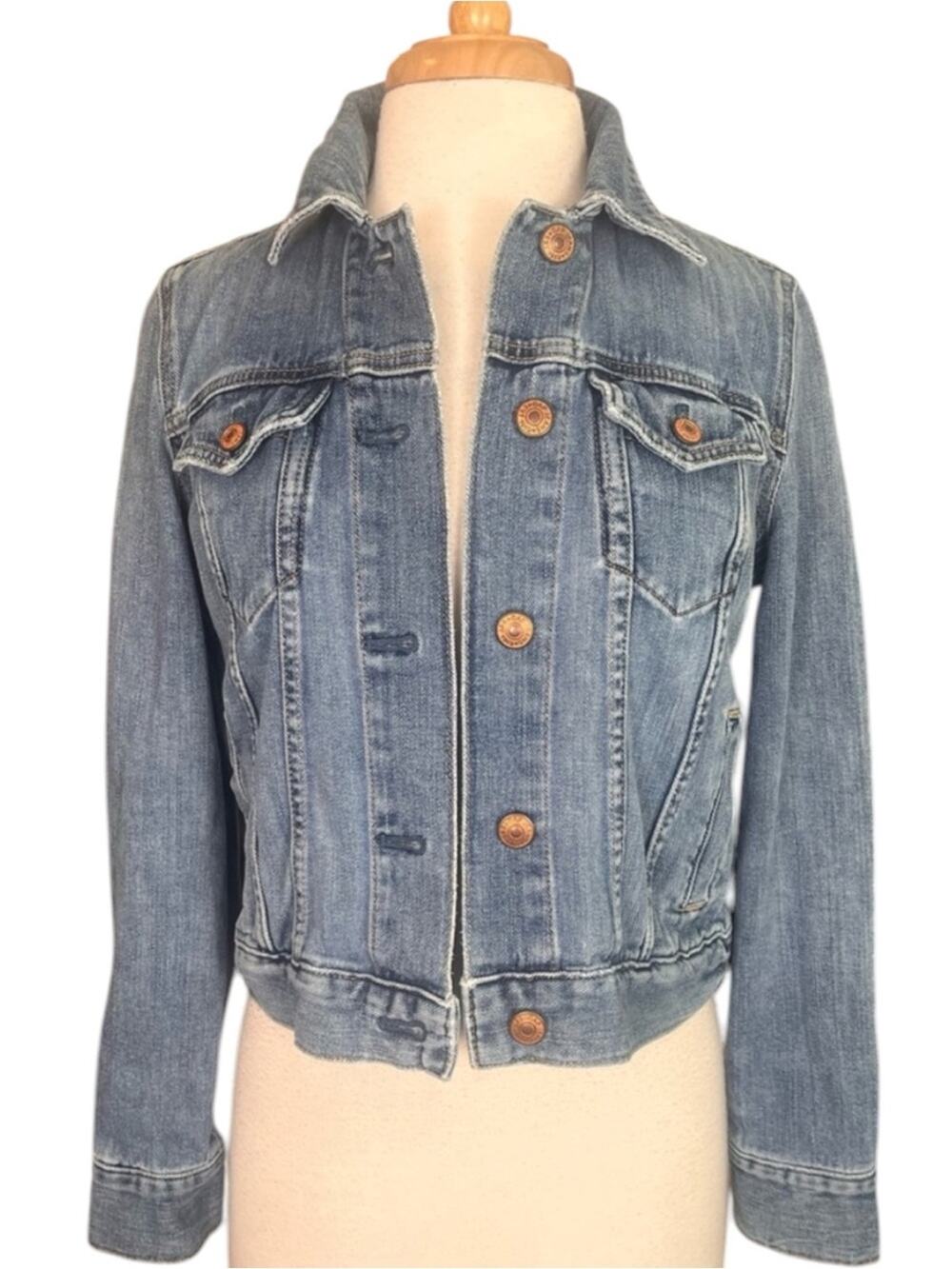 Gap Distressed Denim Trucker Jacket Womens Small Cotton Western Jean Retro